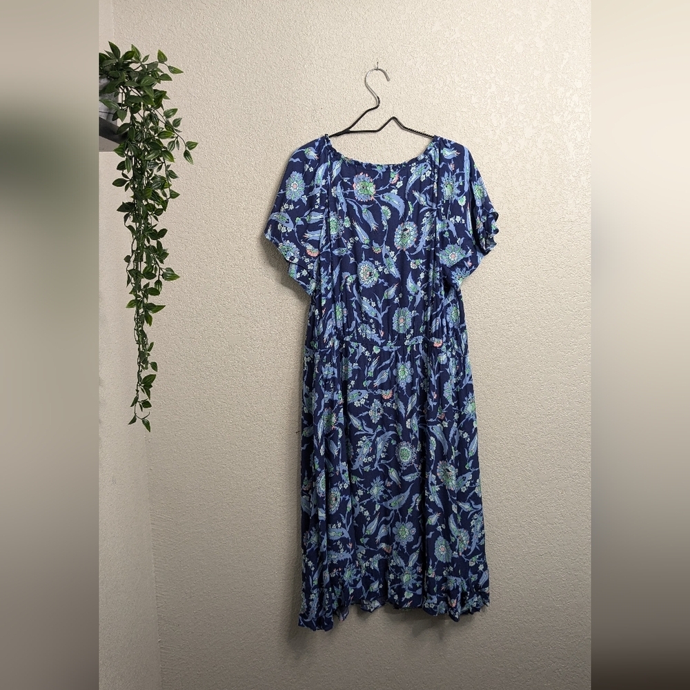 NWT Talbots Plus Sweet Garden Popover Midi Dress Blue Floral Flutter Sleeve 16W - Picture 2 of 11